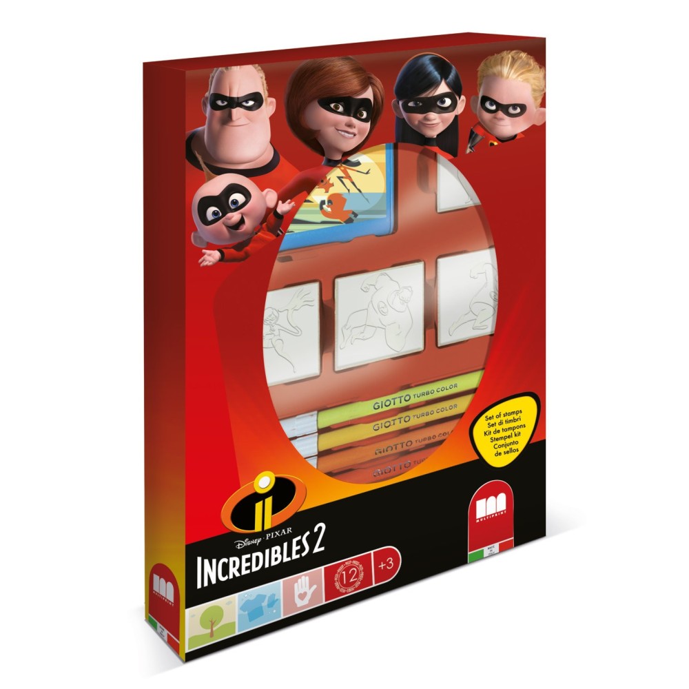 Disney Gli Incredibili - Box 4 Timbri + 7 pennarelli