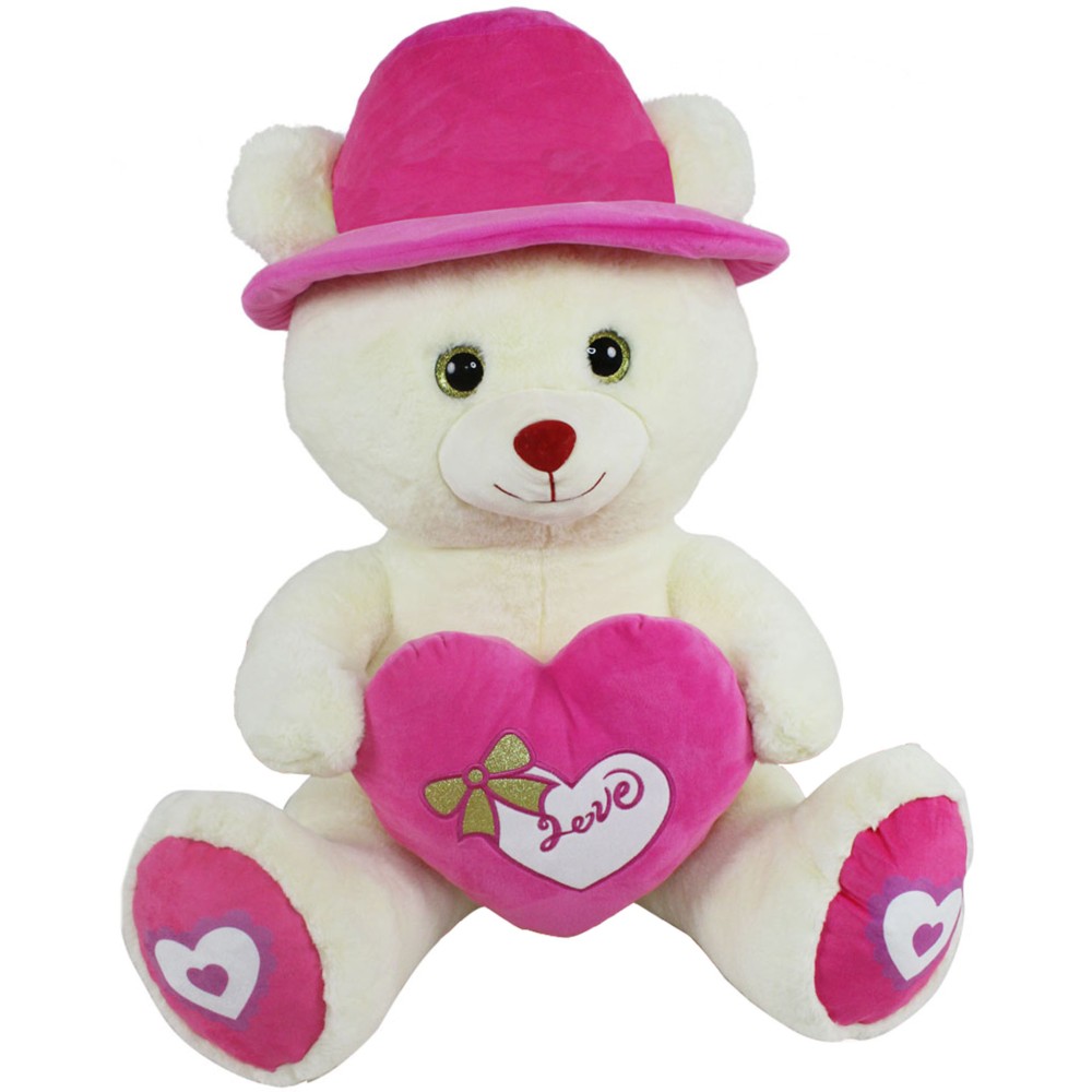 Peluche Grande 75cm Orso con cappello cuore Rosa
