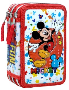 Disney Topolino - Astuccio triplo riempito per bambini, per la Scuola Elementare o tempo libero, 3 Zip, 44 Pezzi Inclusi