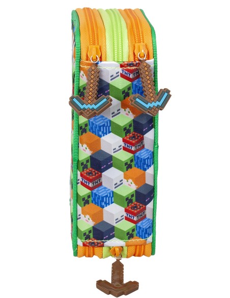 Minecraft - Astuccio triplo riempito per bambini, per la Scuola o tempo libero, 3 Zip, 45 Accessori scuola