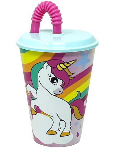 Unicorno - Bicchiere con cannuccia 430ml