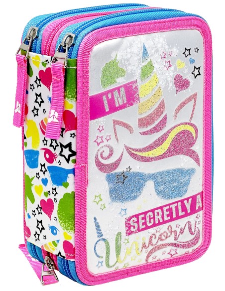 Julian Ross Secretly Unicorn - Astuccio triplo riempito 45 pezzi, con Colla Stick e Pastelli Mina+ 3,8mm