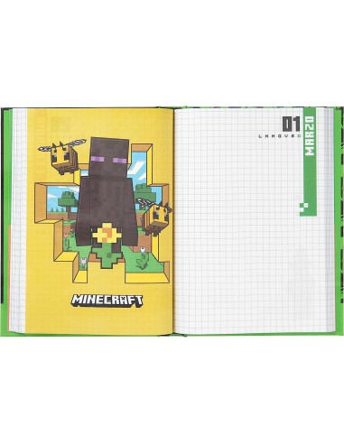 Minecraft Green - Diario Scuola standard, non datato, 12 mesi, Agenda Giornaliera, 320 Pagine a Colori