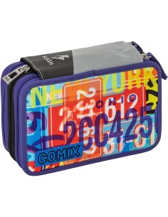 Comix Flash Mad Plate - Astuccio triplo riempito, 3 Scomparti, 45 Accessori Scuola Elementare, 20cm