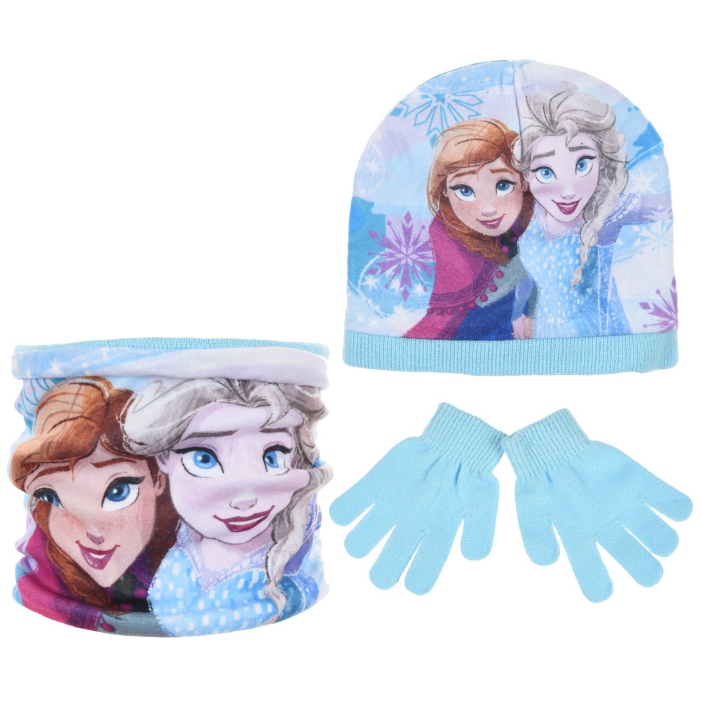 Disney Frozen - Coordinati invernali per Bambini, Set 3 pezzi, Cappello + Guanti + Scaldacollo