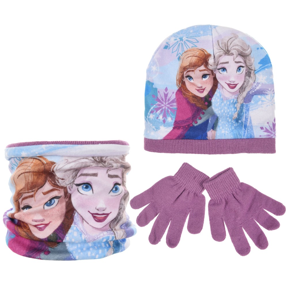 Disney Frozen - Coordinati invernali per Bambini, Set 3 pezzi, Cappello + Guanti + Scaldacollo