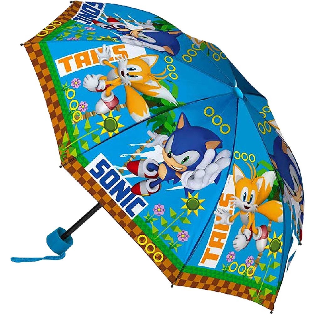 Sonic - Ombrello pieghevole per bambini, 52cm, per la Scuola o il Tempo Libero