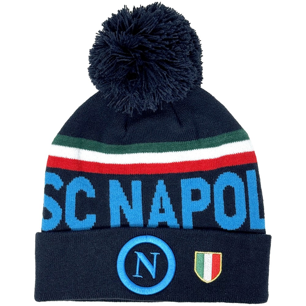 SSC Napoli - Cappello invernale ponpon, Jacquard, Taglia L