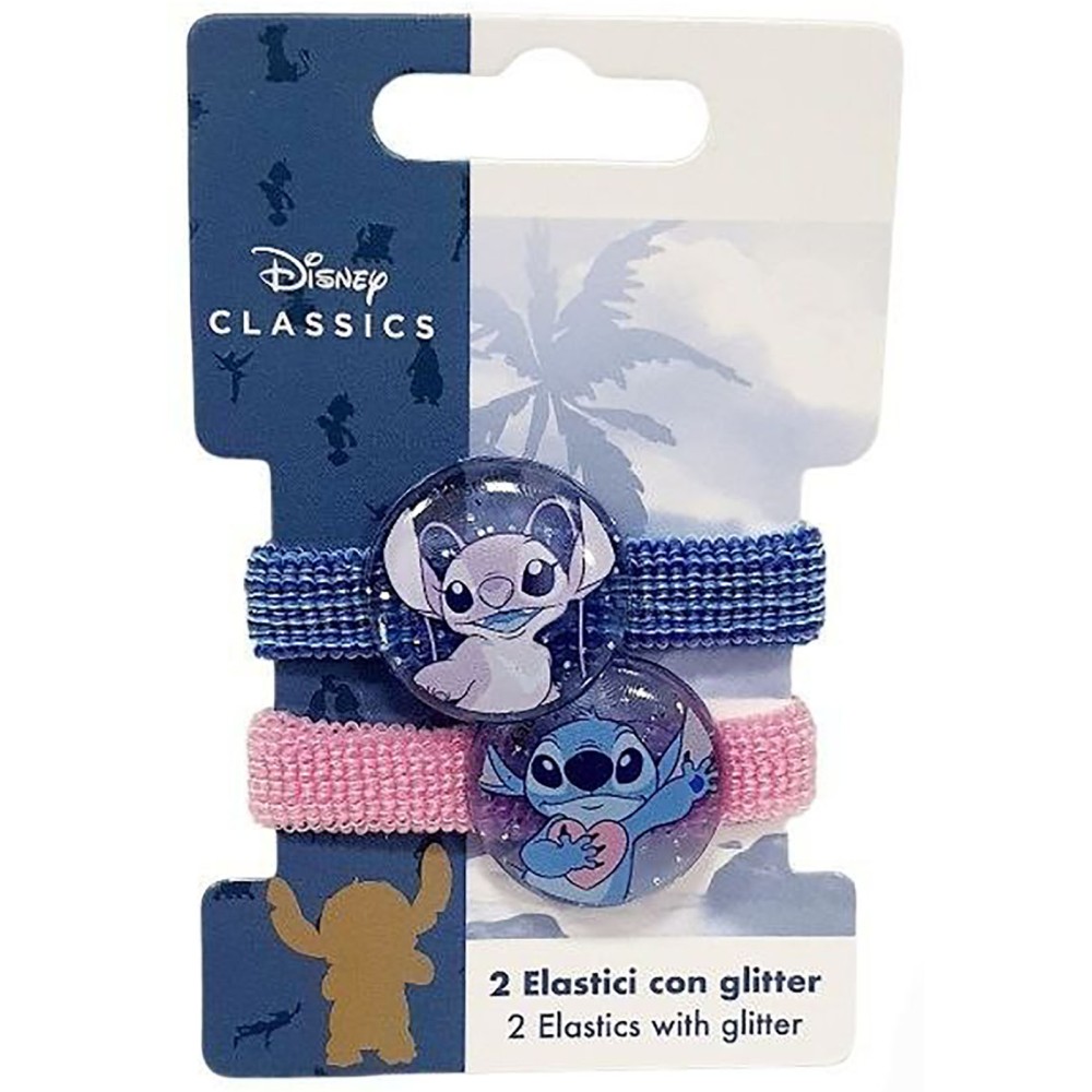 Disney Lilo e Stitch - Elastici per capelli con glitter, confezione 2 pezzi
