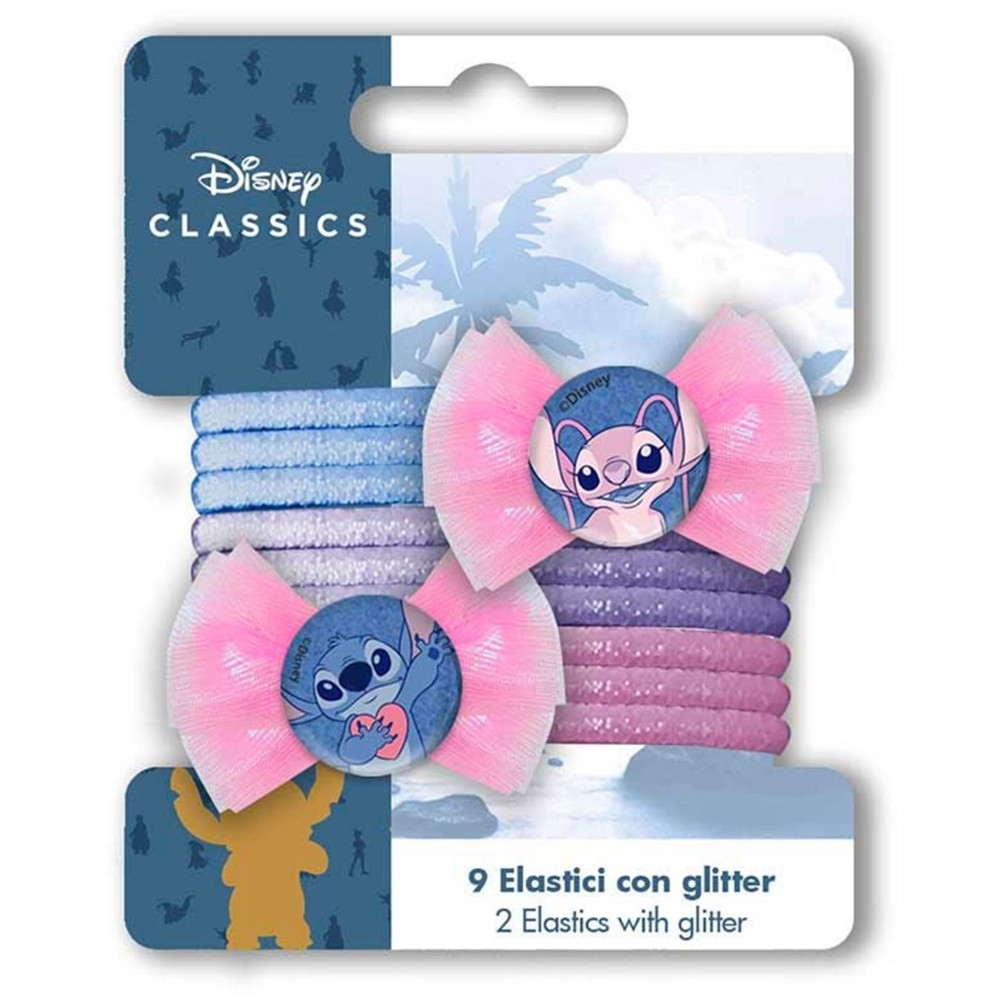 Disney Lilo e Stitch - Elastici bambine per capelli con glitter, confezione 9 pezzi