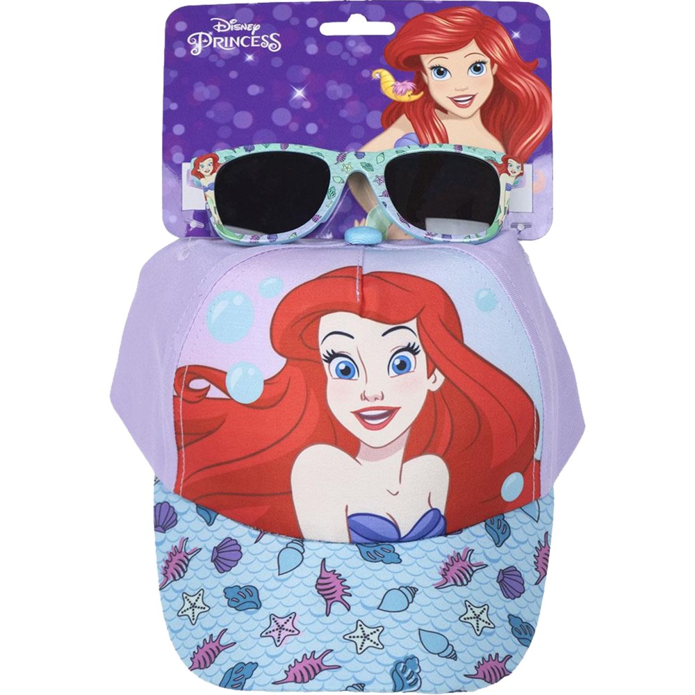 Principesse Disney Ariel - Cappello visiera con Occhiali da Sole bambini, Set Regalo