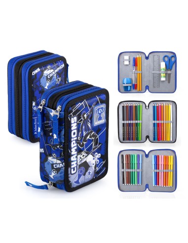 Julian Ross Champions Neroazzurro - Astuccio 3 scomparti per la Scuola o il Tempo Libero