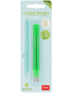 Legami - Set di 2 Refill per Penna Gel Lovely Friends - Inchiostro Verde Neon 2