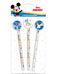 Disney Topolino - Set 3 matite con gomma