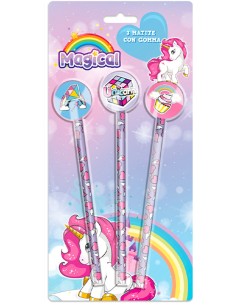 Unicorno - Set 3 matite con gomma