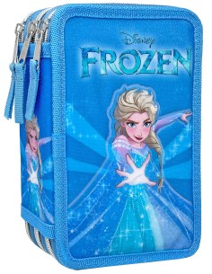 Disney Frozen - Astuccio 3 scomparti per bambini, per la Scuola Elementare o tempo libero, 3 Zip, 44 Pezzi Inclusi