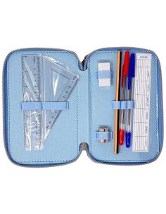 Disney Frozen - Astuccio 3 scomparti per bambini, per la Scuola Elementare o tempo libero, 3 Zip, 44 Pezzi Inclusi 2