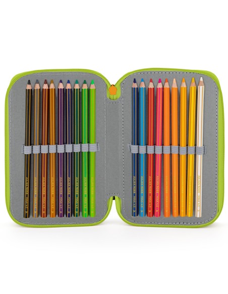 Minecraft - Astuccio triplo riempito per bambini, per la Scuola o tempo libero, 3 Zip, 45 Accessori scuola