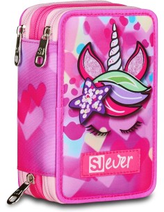 Seven SJ Ever Unicorn Side Girl - Astuccio triplo riempito per bambini, scuola e tempo libero, 3 zip, 45 accessori