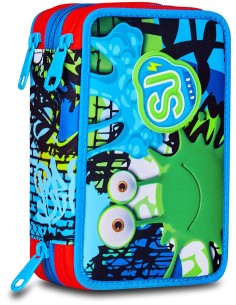 Seven SJ Gang Fantasys Boy - Astuccio triplo riempito per bambini, scuola e tempo libero, 3 zip, 45 accessori