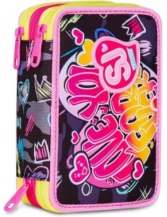 Seven SJ Gang Game-Led Girl - Astuccio triplo riempito per bambini, scuola e tempo libero, 3 zip, 45 accessori