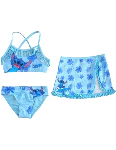 Disney Stitch - Costume da bagno bikini bambina con gonnelina, Poliestere