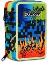 Seven Scribbled Flame - Astuccio triplo riempito per bambini, scuola e tempo libero, 3 zip, 45 accessori