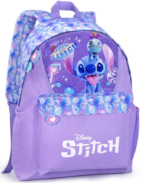 Disney Stitch - Zaino americano per bambini, 41x31x18 cm con Spallacci Imbottiti, Divisorio Interno, Porta Borraccia