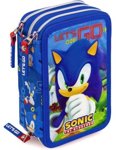Sonic the Hedgehog - Astuccio 3 Scomparti, 45 pezzi, 2 Penne Gel Cancellabili, Pastelli 4.0. Pennarelli Giotto