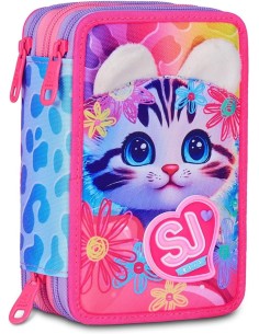 Seven SJ Gang Cat&Air - Astuccio riempito 3 zip per la scuola o il tempo libero
