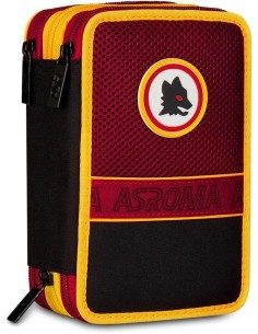 Seven AS Roma - Astuccio triplo riempito per bambini, per la Scuola o tempo libero, 3 Zip, 45 Accessori