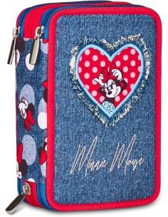 Seven Disney Minni - Astuccio triplo riempito per bambini, per la Scuola o tempo libero, 3 Zip, 44 Accessori