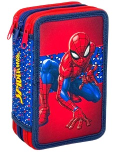Spiderman - Astuccio 3 scomparti per bambini, per la Scuola Elementare o tempo libero, 3 Zip, 44 Pezzi Inclu