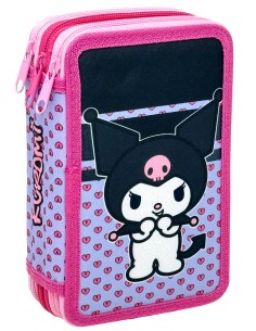 Hello Kitty Kuromi - Astuccio 3 scomparti per bambini, per la Scuola Elementare o tempo libero, 3 Zip, 44 Pezzi Inclusi