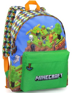 Minecraft - Zaino americano per bambini, 41x31x18 cm con Spallacci Imbottiti, Divisorio Interno, Porta Borraccia