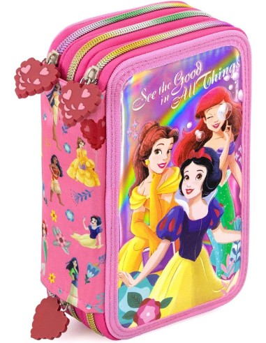 Principesse Disney - Astuccio 3 Scomparti, 45 pezzi, 2 Penne Gel Cancellabili, Pastelli 4.0. Pennarelli Giotto