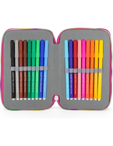 Principesse Disney - Astuccio 3 Scomparti, 45 pezzi, 2 Penne Gel Cancellabili, Pastelli 4.0. Pennarelli Giotto