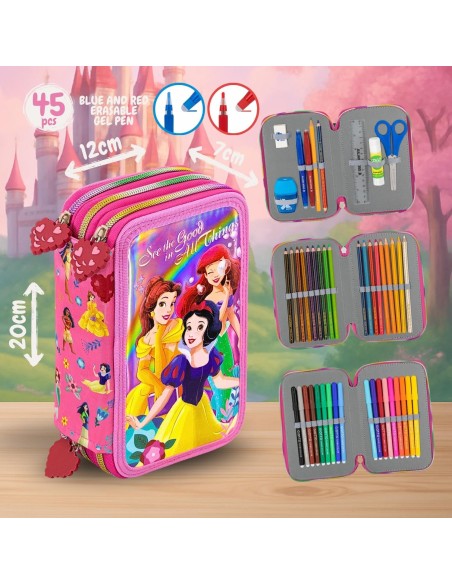 Principesse Disney - Astuccio 3 Scomparti, 45 pezzi, 2 Penne Gel Cancellabili, Pastelli 4.0. Pennarelli Giotto Principesse Disney - Astuccio 3 Scomparti, 45 pezzi, 2 Penne Gel Cancellabili, Pastelli 4.0. Pennarelli Giotto